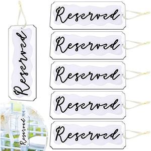 Blulu 6 Pieces Reserved Signs for Wedding Chairs Acrylic Tag Hanging Reserved Signs with Ribbon for Wedding Important Events Church Pews Chair and Restaurant(White Layer Black Lettering)