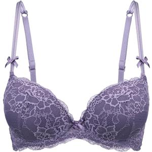 Women's Add 2 Cups Lace Push Up Bra Padded Underwire Support Plunge Full Coverage Everyday Lift Bra (Purple, 34C) (Purple)