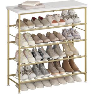 SUOERNUO Shoe Rack Organizer 5 Tier for Closet Entryway Free Standing Metal Storage Shoe Shelf with MDF Top BoardGold