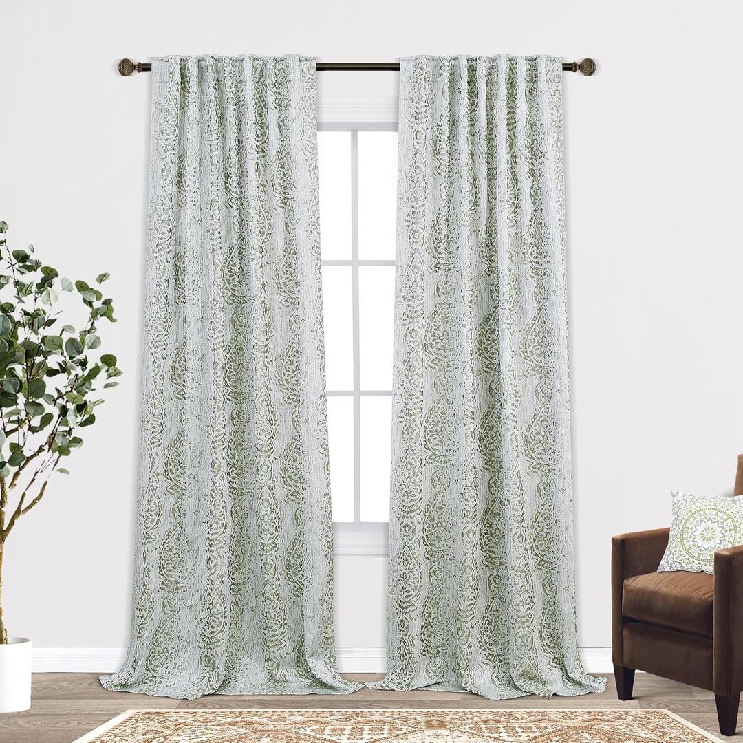 Mrs.Naturall Sage Green Curtains 96 Inches Long for Living Room,50% Blackout Room Darkening Extra Long Curtains for Bedroom Window