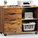 DUMOS File Cabinet with 3 Drawers, Wood Under Desk Storage Printer Stand Rolling Lateral Filing Cabinet with Adjustable Shelves for Home Office Study Organization,Rustic, Size: 30.8"W x 15"D x 24.8"H