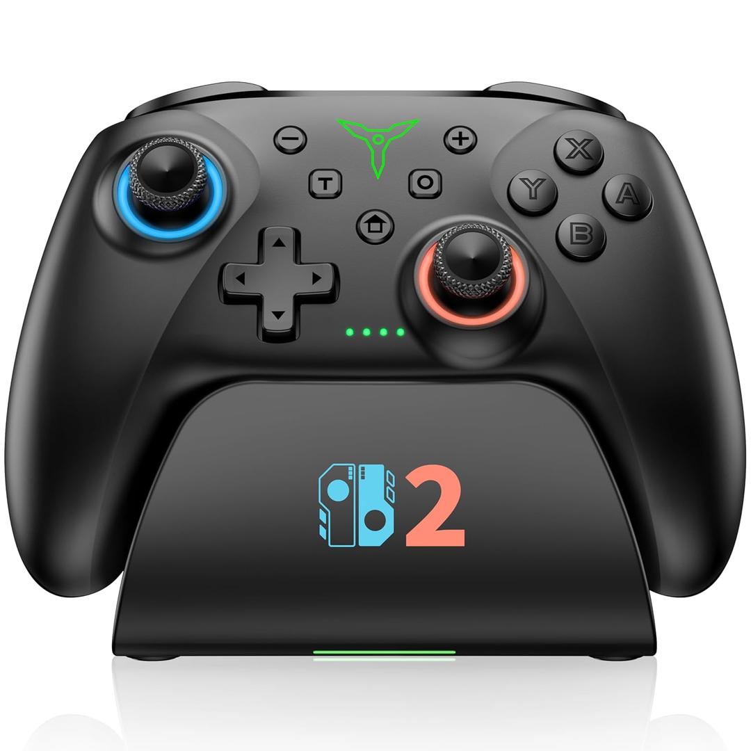 Switch 2 Controller for Nintendo Switch 2/Switch/OLED/Lite Controllers, Wireless Switch Controller with Charging Dock, RGB Switch Pro Controller with Hall Effect, Programmable, Turbo and Vibration, Black