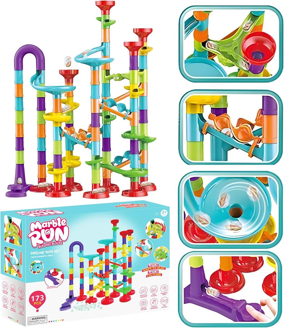 Marble Runs for Kids 4-8,173 Pcs Set, Marble Tracks STEM Learning Toy, Construction Building Blocks Toys, STEM Marble Runs for Kids (G30)