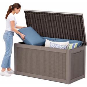 350 Gallon Extra Large Outdoor Storage Box，Resin Waterproof Deck Box，Gray