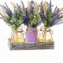 LUEUR Mason Jar Lights Centerpiece Table Decor with Wood Tray 3 Lighted Glass Jars with Purple Lavender Flowers, Home Decoration for Dining Table, Coffee Table, Kitchen & Living Room