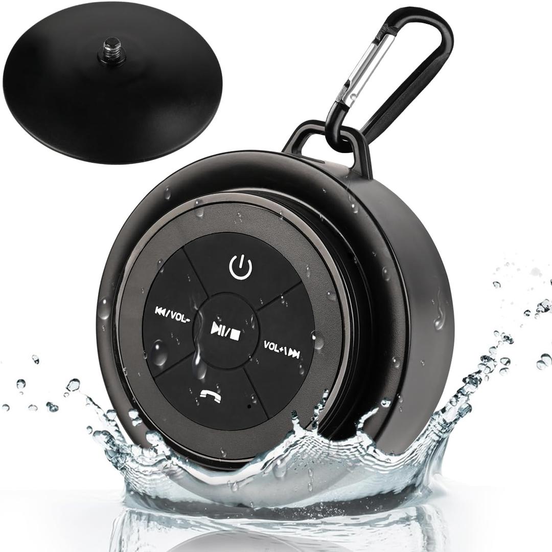 Shower Speaker Bluetooth Waterproof, Portable Mini Bluetooth Shower Speakers Waterproof with Suction Up and Clip, IPX7 Waterproof Floating Bathroom Speaker for Pool Beach Kayak, Beach GiftsBlack
