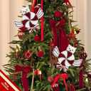 2 x 17" Large Peppermint Twist Decorations Set of 2 Velvet Lollipop Picks with Glitter Sequins Owl Wings Bows Swirl Candy Cane Ornaments for Christmas Tree Topper Stems Candy-Themed Home Decor (Red White)