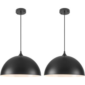 Large Pendant Lights Kitchen Island, 16 Inch Black and White Dome Pendant Light, Black Farmhouse Pendant Light, Large Industrial Pendant Lights for Kitchen Island, Dining Room, Cafe, 2 Pack, 16"x2