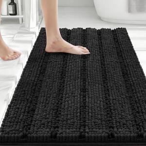 Bcoimo 30"×20" Chenille Bath Mat – Non-Slip with Backing Bath Rug Ultra-Absorbent and Machine Washable Bathroom Mat Quick-Dry Design. Ideal for Bathroom and Tub Areas