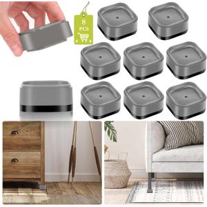 8 Pack Furniture Risers 1 Inch, Adjustable Bed Risers Heavy Duty for Table Desk Couch Chair Sofa Cabinet Bed Legs Dorm, Square Stackable Bed Raisers Blocks Lift Height 1", 2" or 3", Black (Grey)