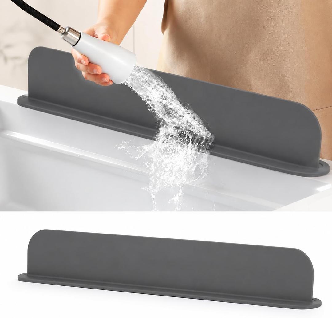 19.2 Inch (49 cm) Silicone Sink Splash Guard with Suction Mount, Kitchen Faucet Water Splash Guard, Anti-Splash Sink Protector for Countertop Behind Faucet
