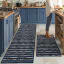 Kitchen Rugs Sets of 2-Non Slip Kitchen Mats for Floor-Thick Stain Resistant Vintage Kitchen Floor Mat Runner Carpet for Hallways Entryway Laundry Room WashableNavy Blue 24"x70"+24"x35"