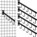 Therwen 4 Pcs Gridwall Accessories Metal 5 Hooks Waterfall Hangers 16.5 Inch Square Tubing Straight Arm Gridwall Waterfall Hooks Hangers for Home Shop Retail Clothing Display(Black)