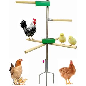 RankchPal Chicken Perch Toys for Coop with 2 Trays(Feed or Water), Chicken Roosting Bars for Chickens in Coop, Adjustable Chicken Roost Perch for Run with 3-Prong Metal Ground Plug