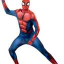 MARVEL Spider-Man Official Adult Deluxe Zentai Halloween Costume - Stretch Spandex with Hidden Zippers and Wrist Slits (Blue, L)