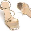Women's Strappy Kitten Heels Square Open Toe Sandals Party Wedding Ankle Strap Shoes (Beige), Size 7