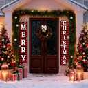 3 x Christmas Decorations Outdoor Yard Front Porch Sign Set Christmas Door Banner Red Black Door Decoration Hanging Merry Christmas Decorations for Home, Wall, Front Door, Yard