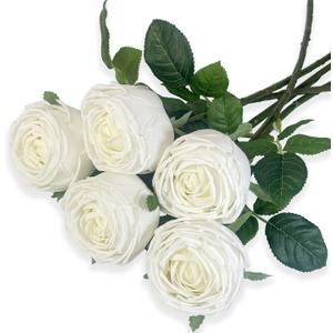 5Pcs White Real Touch Artificial Austin Rose Peony Silk Flowers with Stems - Lifelike Latex Fake Roses for Home Decor, Weddings, and DIY Floral Arrangements