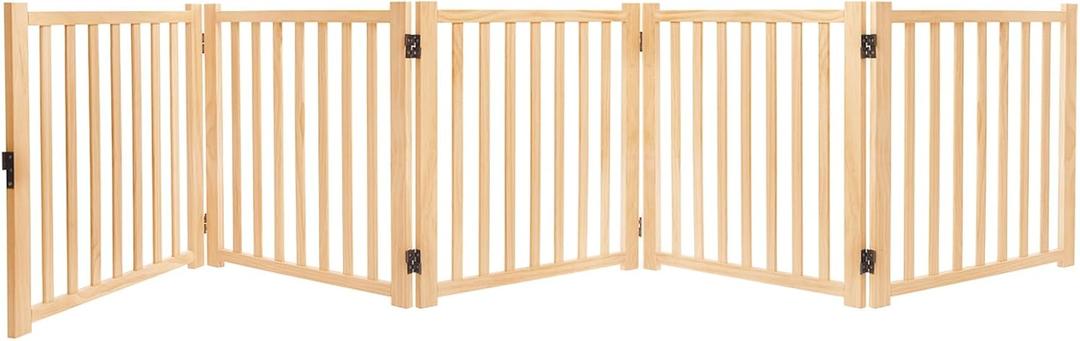 YOCAN Freestanding Wooden Dog Gate, Foldable Pet Gate for Indoor Use, Dog Fence for Doorways, Stairs, Halls & House,Easy to Install5 Panel 23"