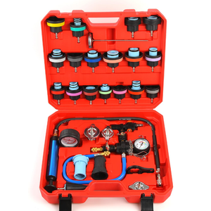 28PCS Radiator Pressure Tester Kit, Universal Coolant Pressure Tester and Vacuum Refill Tool with Adapters for Automotive Cooling System Leak Detection(Red)