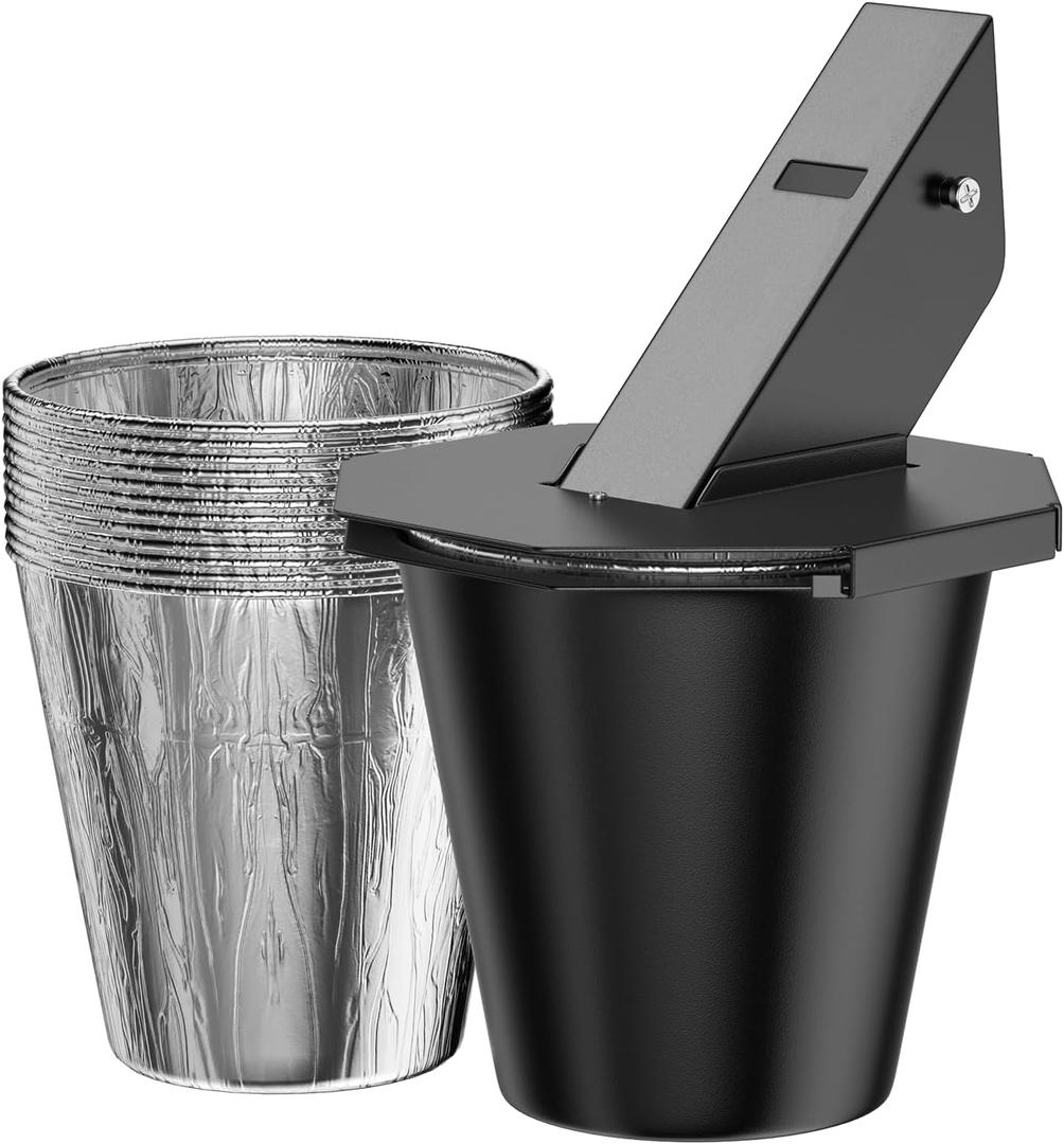 Upgraded Grease Bucket with Lid & 12PCS Liners, Grease Catcher for Smoker Drip Bucket, Compatible with Traeger, Pit Boss, Z Grills, Recteq and More - Grease Bucket for Pellet Grill