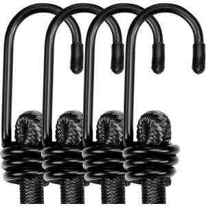 WORKPRO 24 Inch Bungee Cord with Hooks, 4 Pack Superior Rubber Heavy Duty Straps Strong Elastic Rope for Outdoor Tent, Luggage Rack, Camping, Cargo, RV, Bike, Transporting, Storage, Black