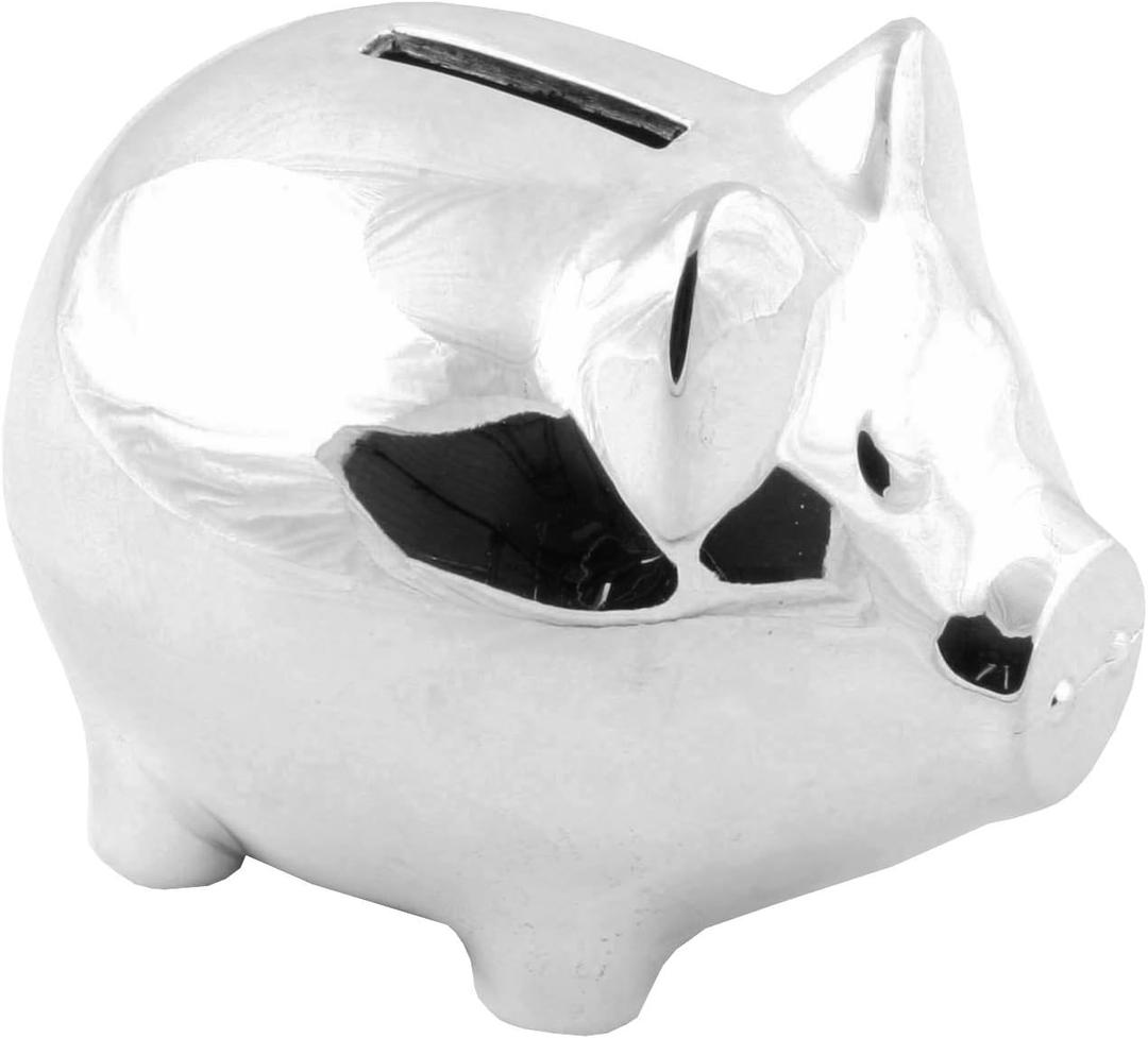 Money Saving Bank-Metal Silver Piggy Penny Coin Bank for Children, Kids-hot Gifts for Birthday,Christmas and Party-My First Piggy Money Bank for Kids-Silver