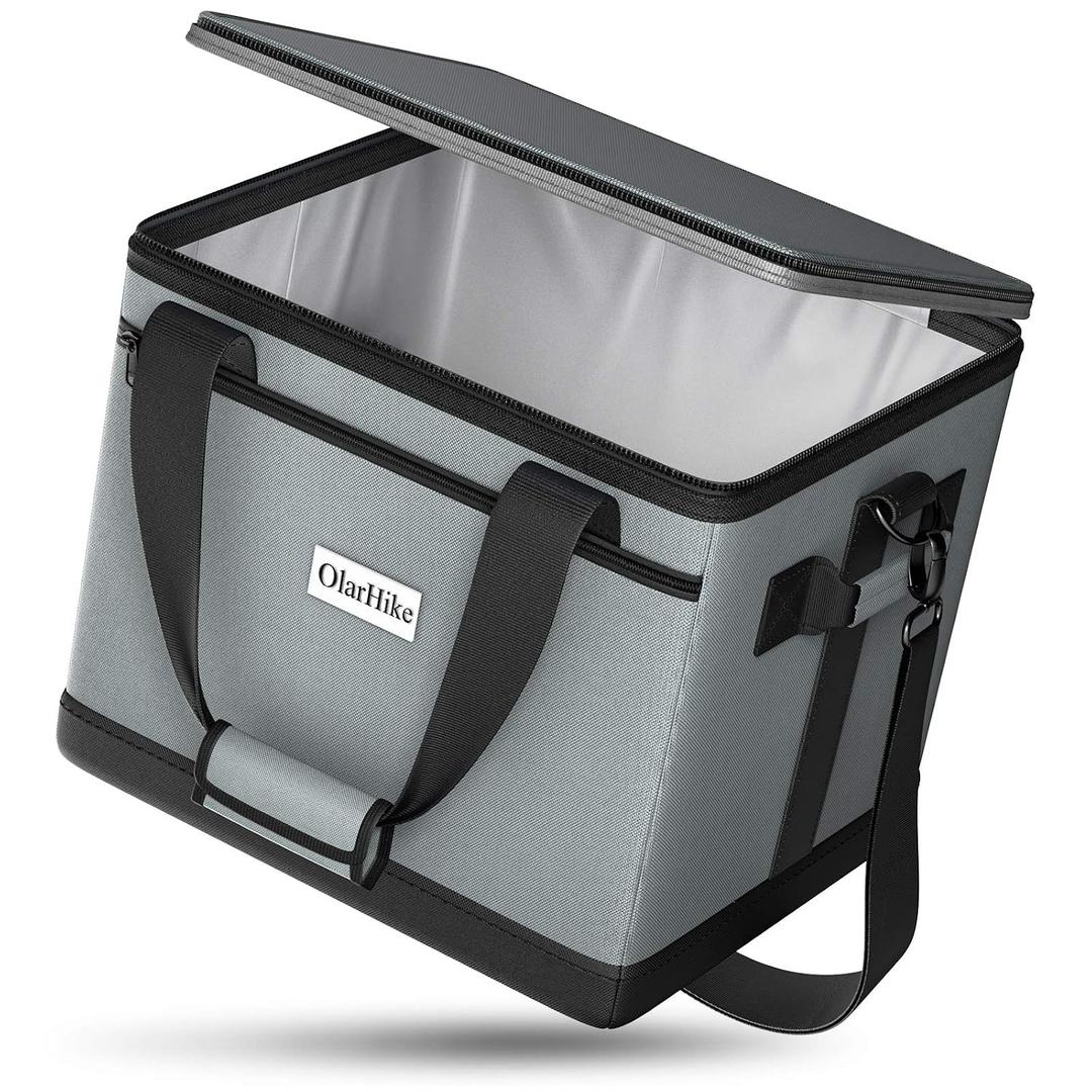 OlarHike 30 Liter Large Cooler Lunch Bag, Collapsible and Insulated Lunch Box Leakproof Cooler Bag for Camping, Picnic, BBQ, Family Outdoor Activities (Grey)