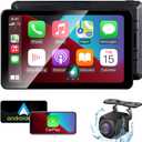 Compatible Wireless Apple CarPlay Android Auto Screen fo Car, 7" HD Backup Camera Portable Stereo Bluetooth Touch Screen, GPS Navigation, Mirror Link, Siri, AirPlay, FM, AUX
