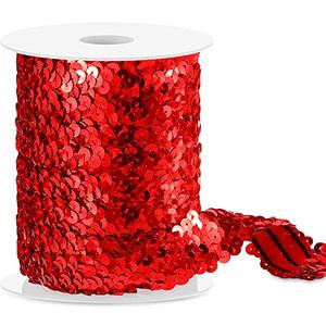 Chuangdi 11 Yard 1 Inch Elastic Sequins Trim 3 Row Flat Glitter Sequin Bling Fabric Paillette Ribbon Trim Metallic Stretch Crafts Elastic Lace for Dress Embellish(Red)