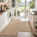 BEQHAUSE Kitchen Rugs Non-Slip Washable Rug Sets of 2, Machine Washable Kitchen Mats Absorbent Soft Kitchen Runner Rugs for Floor,Sink,Hallway,Laundry,24x36+24x60, Beige