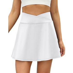LouKeith Tennis Skirts for Women Pleated Crossover High Waisted Athletic Workout Golf Skorts Skirts with Shorts Pocket (White, M)