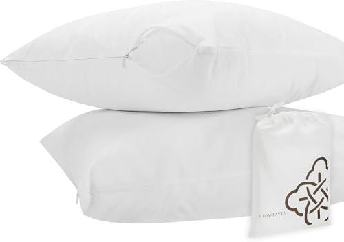 Bioweaves 100% Organic Cotton Breathable Pillow Protectors GOTS Certified with Zipped Closure – Square - 18” x 18”, 2-Pack