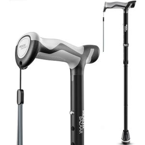 Walking Cane for Men & Women, Foldable Cane with Shock Absorption - Adjustable, Lightweight Collapsible Walking Stick for Seniors & Adults, Comfort Grip Handle, Heavy Duty All Terrain Tip (Black)