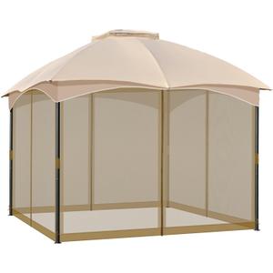 COWVIE Gazebo Replacement Netting Screen, 10' x 10' Universal Gazebo 4-Panel Mosquito Sidewalls with Double Zippers for Outdoor Patio (Only Netting) (Dark Brown)