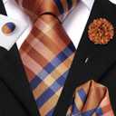 Hi-Tie Men Silk Ties Set with Flower Lapel Pin Necktie Pocket Square Cufflinks for Tuxedo Wedding Business
