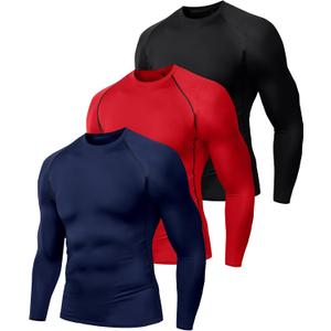 Men's (Pack of 3 or 5) Cool Dry Compression Long Sleeve Sports Baselayer T-Shirts Tops (L)