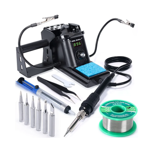 YIHUA 926 III 60W Digital Display Soldering Iron Station Kit w 2 Helping Hands, 6 Extra Iron Tips, Lead-Free Solder, Solder Sucker, S/S Tweezers, °C/ºF Conversion, Auto Sleep & Calibration Support