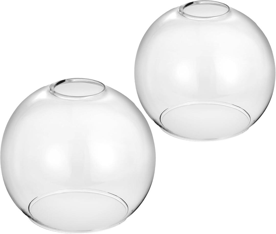 Handblown Clear Glass Globe Shade 1.65" Fitter Opening Replacement Lamp Shade for Pendant Lights, Chandeliers, Wall Sconces, Vanity & Ceiling Fixtures (2 Pack)
