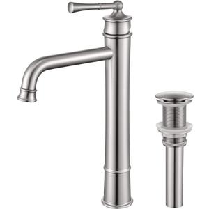 Tall Bathroom Faucet Brushed Nickel, Antique Design, Single Handle, 1 Hole Sink Mount, Pop Up Drain & Supply Lines Included, Ideal for Vessel, Vanity, Lavatory, RV, Farmhouse (L2302-BN)