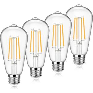 4-Pack Vintage LED Edison Bulbs 100W Equivalent 1400LM High Brightness 8W ST58 LED Filament Light Bulbs 3000K Warm White E26 Medium Base CRI90+ Antique Clear Glass for Home Dinning Room, Non-dimmable