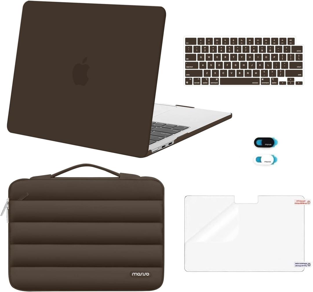 MOSISO Compatible with MacBook Air 13 inch Case M5 2026 M4 2025 M3 M2 2024-2022 A3449 A3240 A3113 A2681, Hard Case&Puffy Bag&Keyboard Cover&Webcam Cover&ScreenFilm for MacBook Air 13.6, Beige Brown