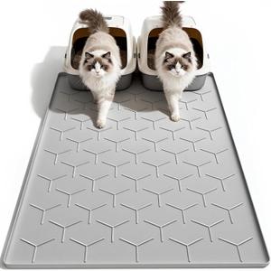 Garoopion Cat Litter Box Mat, Large 40" X 28" Litter Trapping Mat for Cats, Waterproof Silicone Pad for Floor, Gray (Grey)