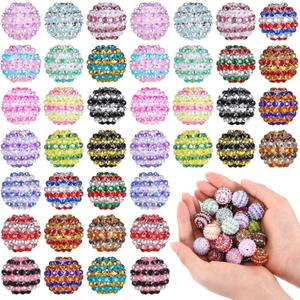 40 Pcs 20 mm Rhinestone Beads Bulk Crystal Round Disco Ball Chunky Bubblegum Beads for Pens Bracelets Charms Craft European Style Jewelry Making Supplies Christmas(20 Colors)