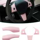 Pink Gear Shift Lever Cover and Steering Wheel Cover Compatible with Tesla Model Y/3 (Pink)