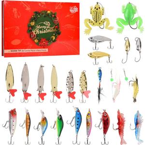 Advent Calendar Fishing Christmas Countdown, 24 Days of Lures and Tackle, Christmas Countdown Gift Blind Box for Father Grandpa Brother