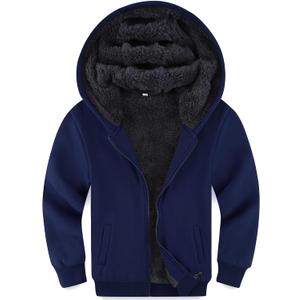 Kids Boys Sherpa Fleece Lined Jacket Hoodie Sweatshirt Fall Winter Spring Casual Warm Clothes for School Daily Outwear (Large, Navy)