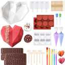 Heart Shaped Chocolate Mold Set Includes Round Cylinder Candy Mold,Cavities Heart Mold,Piping bag,Wood Hammer,Chocolate Bomb Mold,Diamond Mousse Cake Mold Tray