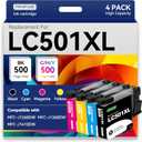 LC501XL Ink Cartridges Replacements Compatible for Brother LC501XL LC501 Ink Cartridges for Brother Printer Work Smart MFC-J1260DW MFC-J1360DW MFC-J1410DW, LC501 Series Ink 4 Pack