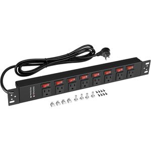 Jgstkcity Rack Mount PDU Power Strips,8 Outlet Surge Protector,Individual Switches,1.5U Rackmount Server Racks,14AWG Heavy Duty Extension Cord,2700J,15A 125V 1875W (Standard Power Cord, 6 FT Cable)
